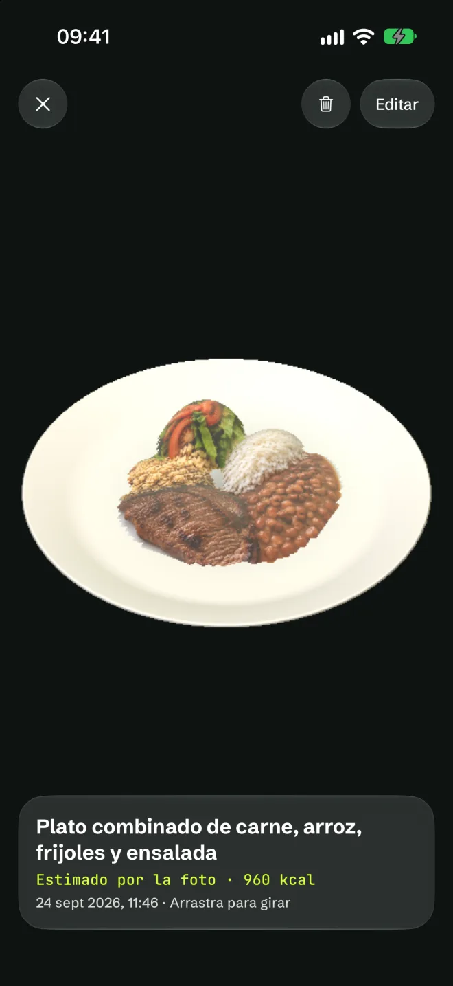 Visor 3D de un plato escaneado, girando en pantalla.